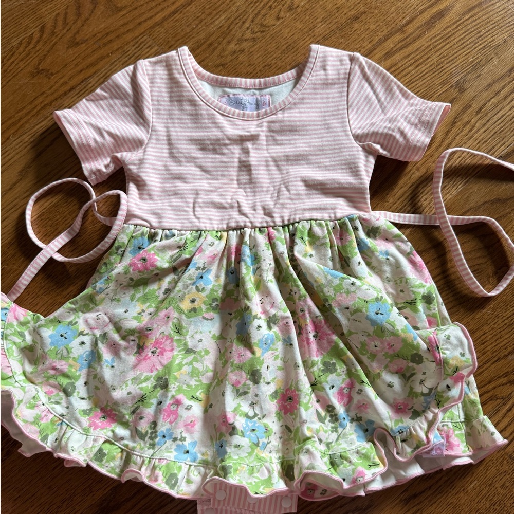 Floral Pink Striped Kids Dress